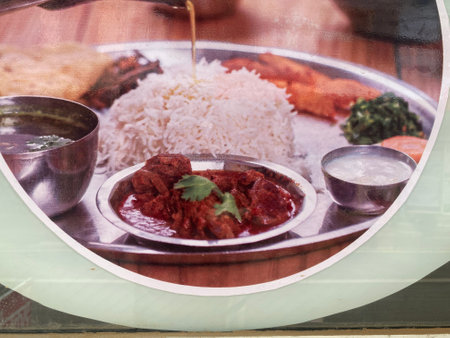 Rice with meat and vegetables in a restaurant in India. Toned.の写真素材