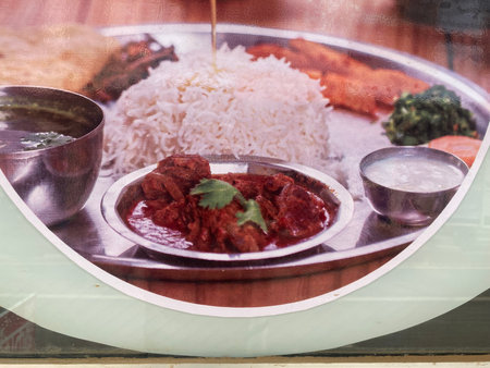 Indian Traditional Curry with Rice in a Restaurant. Selective Focus.