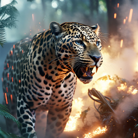 Leopard in the jungle. Wildlife scene from tropic jungle.の写真素材