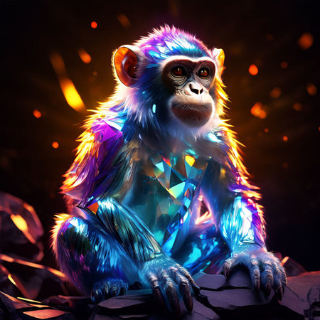 Monkey in a bright neon light on a dark background. 3d rendering
