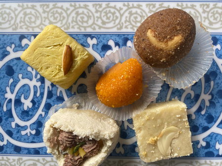 Traditional turkish dessert baklava with cashew, walnuts. Homemade baklava with nuts.の写真素材