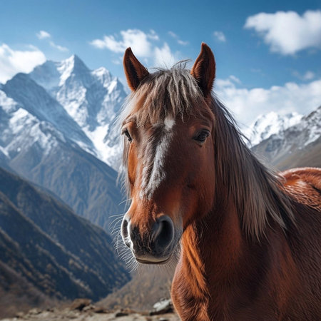 Horse in Himalaya mountains, Ladakh, Jammu and Kashmir, Indiaの写真素材