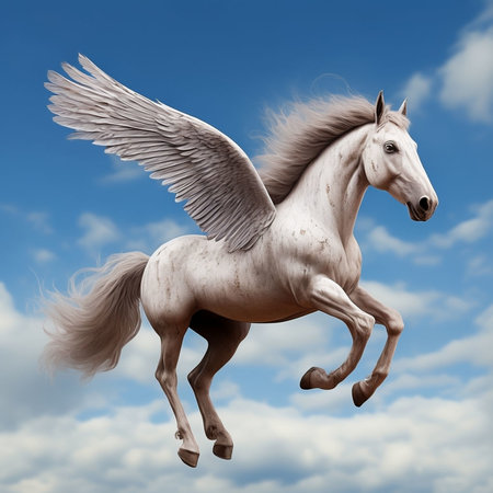 White horse with wings in the sky. 3d render illustration.の写真素材