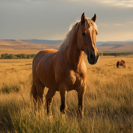 Wild Horse in the Utah Desert at Sunset, United States of Americaの写真素材