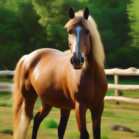 Digital painting of a horse in a paddock. Digital painting.の写真素材