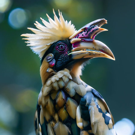 Portrait of a hornbill (Anthracoceros albirostris)の写真素材