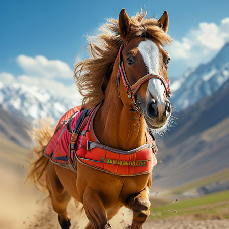 Horse on the background of mountains, Kyrgyzstan.の写真素材