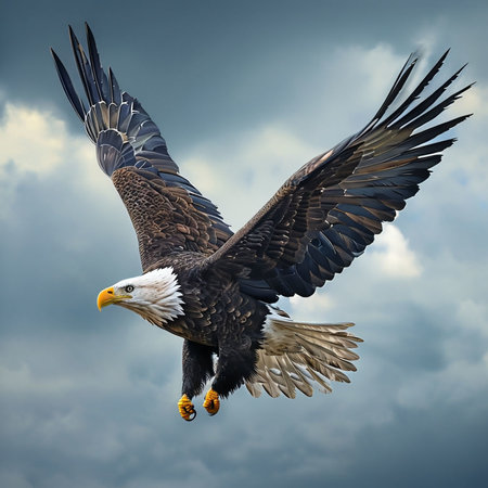 Bald Eagle (Haliaeetus leucocephalus) in flightの写真素材