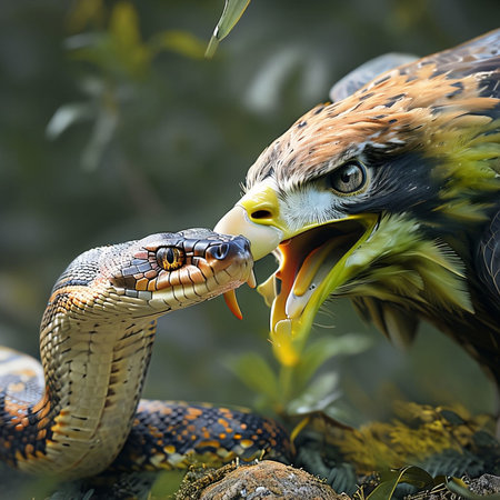 Brahminy viper (Aquila chrysaetos) eating a snakeの写真素材