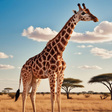 Giraffe in the savannah of Amboseli National Park, Kenyaの写真素材