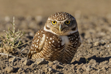 Burrowing Owl, Athene cunicularia, single bird on ground, South Africa