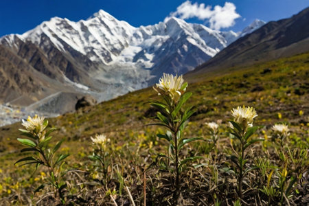 Flowers in Himalayas, Annapurna Circuit Trek, Nepalの写真素材