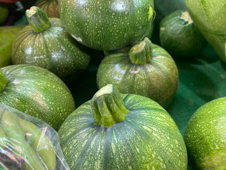 Fresh zucchini in the market. Close-up view.の写真素材