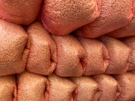 Close up of raw chicken stomachs in a butcher shop for backgroundの写真素材