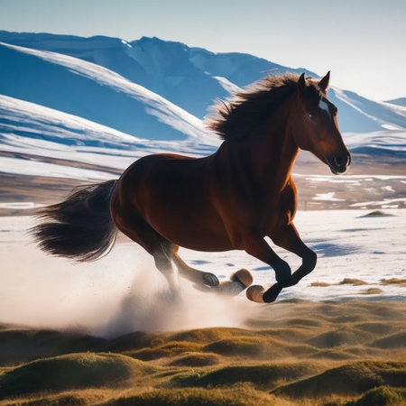 Beautiful brown horse running in the desert