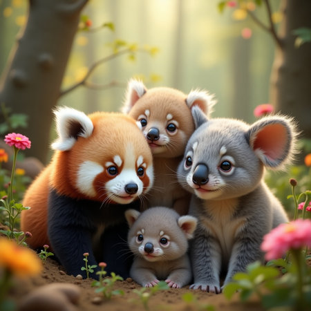 Red panda family in the forest.の写真素材