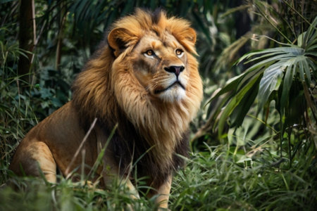 Male lion in the wild, South Africa. Wildlife scene from Africa.の写真素材