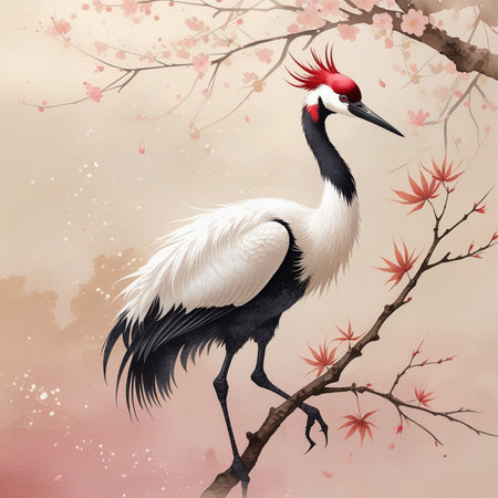 Japanese crane watercolor painting on white background. Watercolor painting.の写真素材