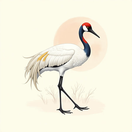 Illustration of a Red-crowned crane on a white backgroundの写真素材
