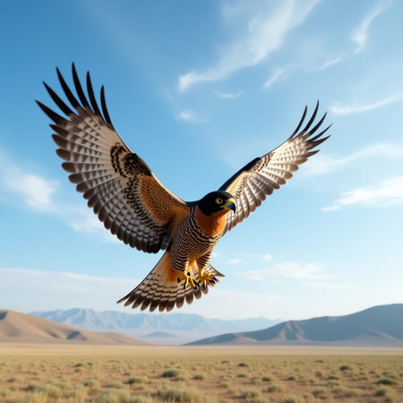 Peregrine Falcon (Buteo peregrinus) in flightの写真素材