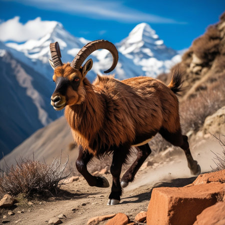 Mountain goat (Ammotragus mouflon) in Himalayas, Nepalの写真素材