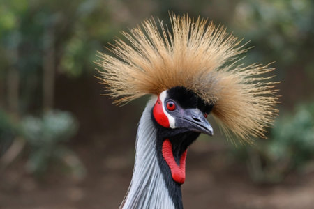 Grey Crowned Crane (Balearica regulorum) in the zooの写真素材