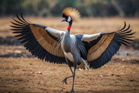 Grey Crowned Crane (Balearica regulorum) in Africaの写真素材