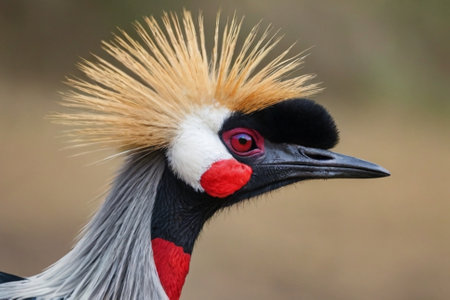 Grey Crowned Crane (Balearica regulorum) close-upの写真素材