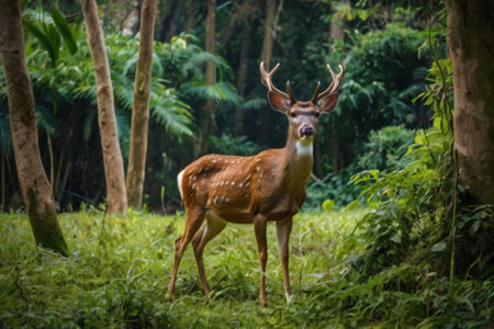 White-tailed deer in the forest of Borneo, Malaysiaの写真素材