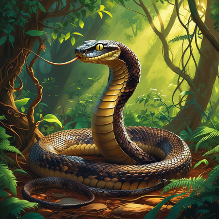 Viper snake in the jungle. 3D illustration. Natural background.