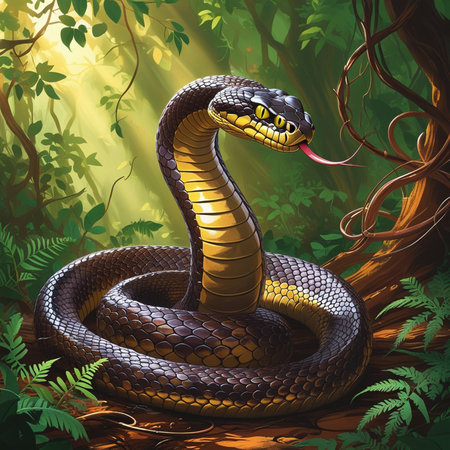 Cobra snake in the jungle. Realistic snake. Vector illustration.