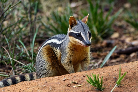 A chipmunk on the ground in Kruger National Park, South Africa.