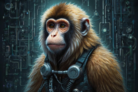 Monkey in astronaut suit. Futuristic background. 3D rendering.