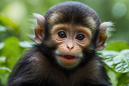 Portrait of a baby monkey in the rainforest of Costa Rica