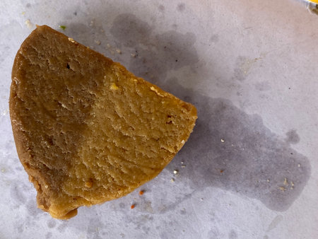 A slice of bread on a white background.の写真素材