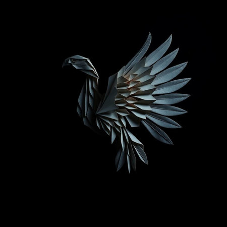 3d rendering of origami swan bird isolated on black backgroundの写真素材