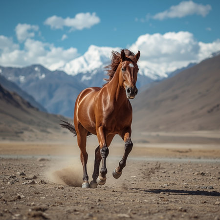 Horse in the desert, Tien Shan mountains, Kyrgyzstanの写真素材