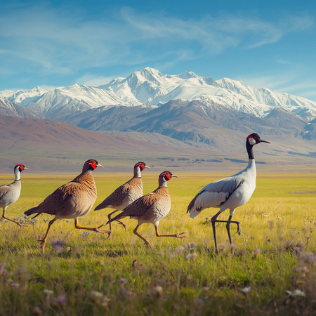 Sandhill cranes, Tien Shan mountains, Kyrgyzstanの写真素材