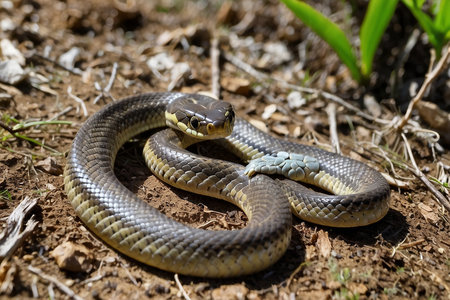 Grass snake (Xenochrophis vittatus)の写真素材