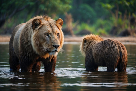 Lion in the Okavango Delta, Botswana, Africaの写真素材