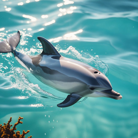 Dolphin swimming in the sea. 3d rendering, 3d illustration.の写真素材
