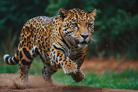 Jaguar (Panthera onca) running in natural habitatの写真素材