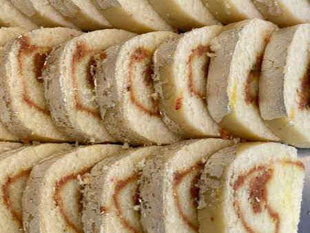 Slices of apple strudel with raisins close upの写真素材