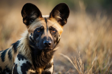 African Wild Dog in the Okavango Delta - Moremi National Park, Botswanaの写真素材