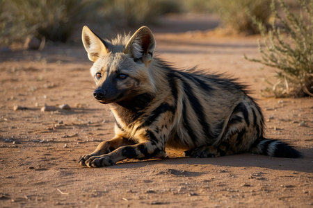African wild hyena (Hyaena hyena) in Namibiaの写真素材