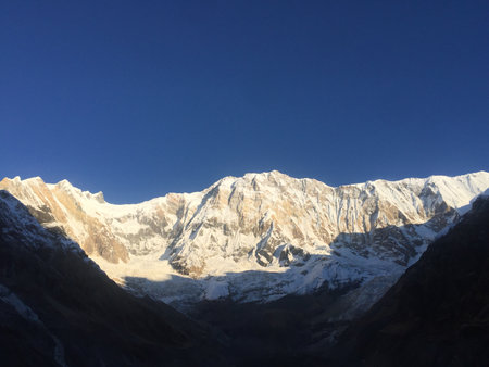 Mountains in Himalayas, Annapurna Conservation Area, Nepalの写真素材