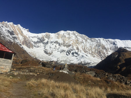 Mountain landscape in Himalayas, Annapurna Conservation Area, Nepalの写真素材