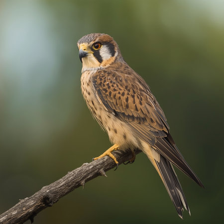Female kestrel (Falco tinnunculus) perched on a branchの写真素材