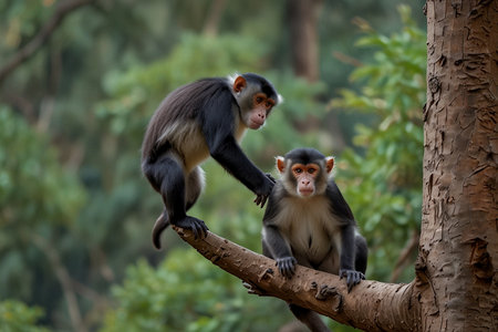 Couple of Red-shanked Macaque, Macaca fascicularisの写真素材