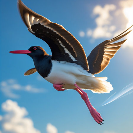 Flying oystercatcher (Haematopus ostralegus)の写真素材
